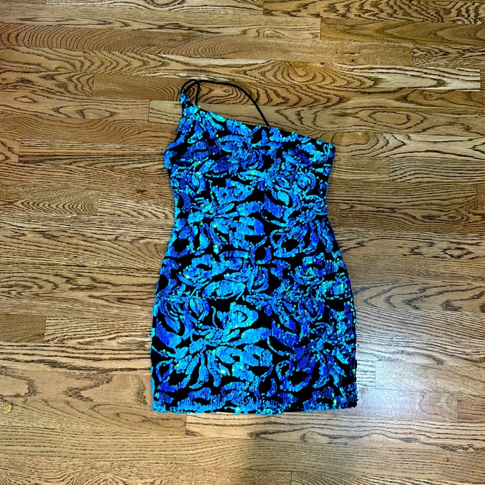 Cocktail/formal/homecoming dress small black teal blue sequins/velvet